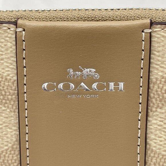 NEW COACH Corner Zip Wristlet in Signature Canvas with Stripe CW854 Sand/Taupe - Picture 10 of 11